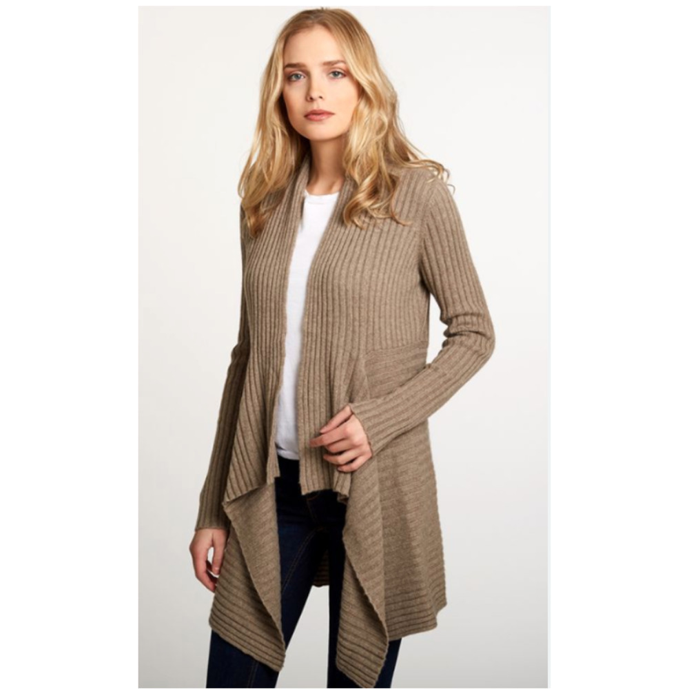 Autumn Cashmere Cashmere Rib Drape taupe cardigan